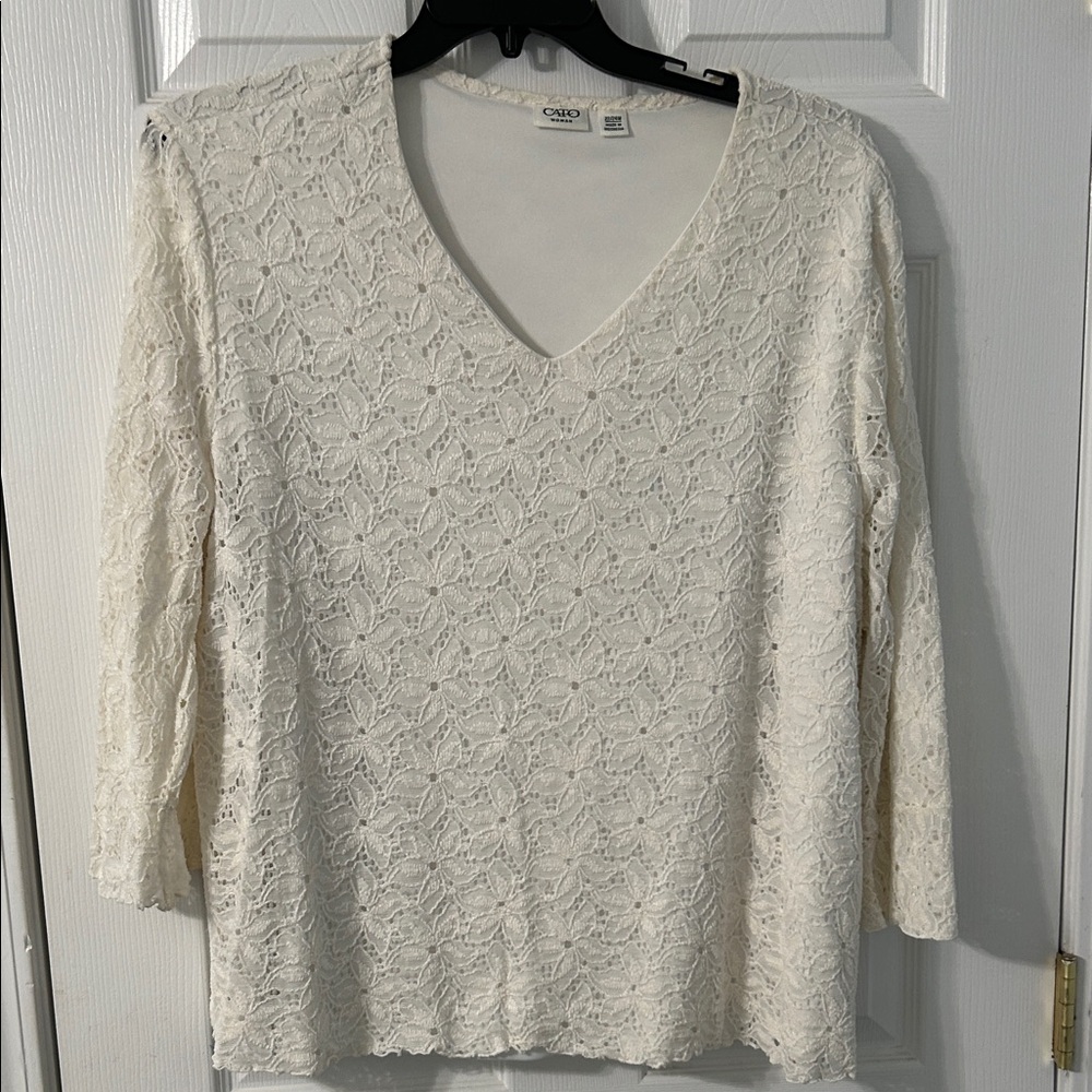 Chico's Ivory Lace V-Neck Top size 22/24W
